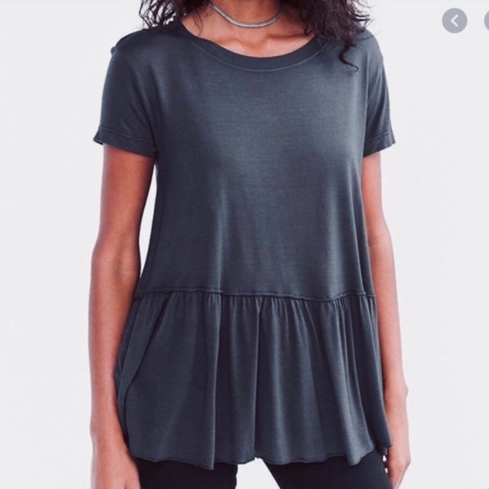 UO Truly Madly Deeply Navy Peplum Baby Doll Tee
